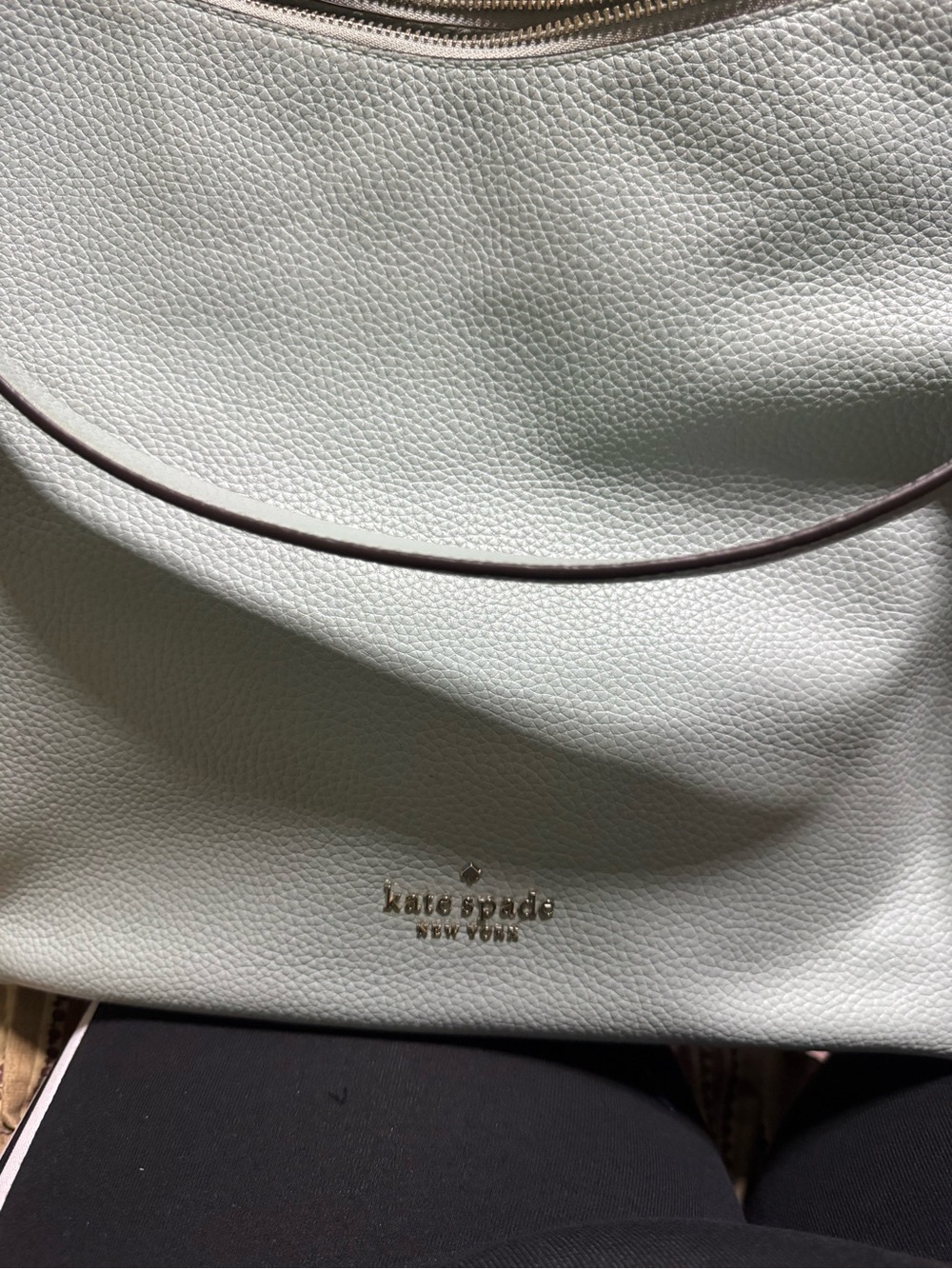 kate spade mint green pebbled leather tote with gold logo - Picture 3 of 6
